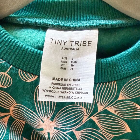 NWOT Tiny Tribe Australia Modern Floral Sweatshirt Baby Girls 6-9 mos Teal Pink - Picture 7 of 9